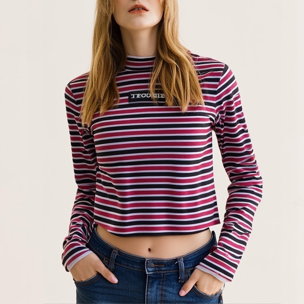 The Ragged Priest "Trouble" Velvet Soft Long Sleeve Striped Top Size Small
